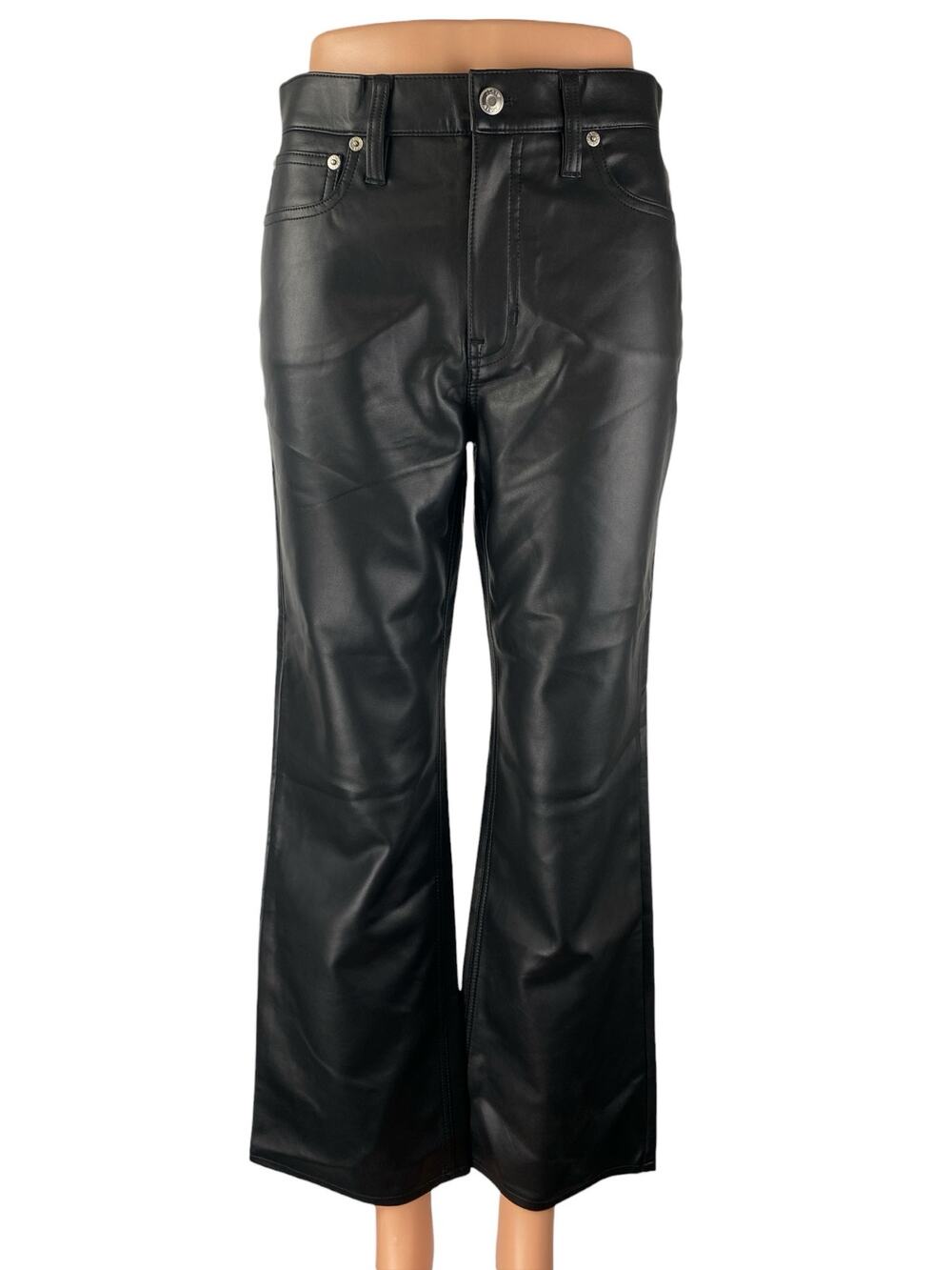 NEW J.Crew Black Faux Vegan Leather High Rise Bootcut Flared Trousers Pants 25